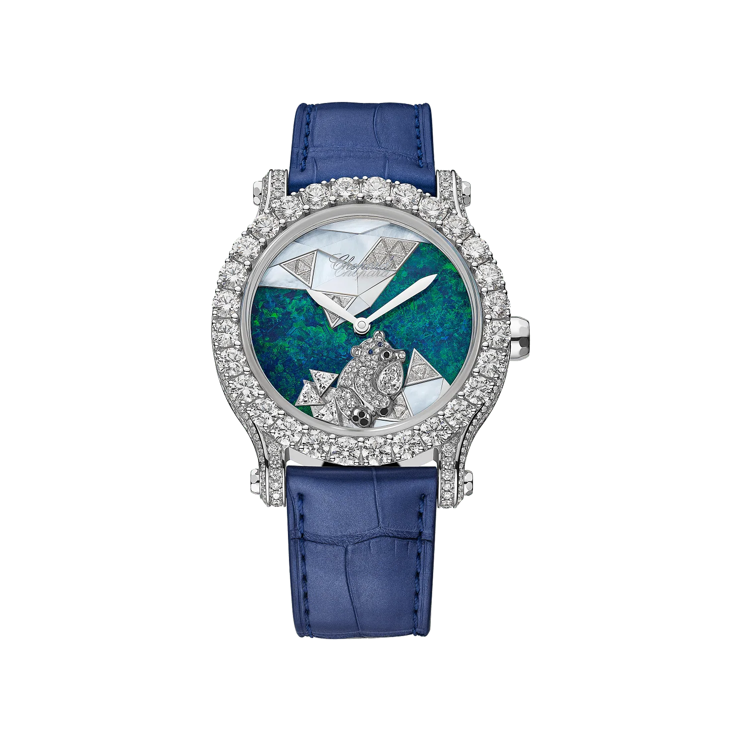 Chopard Happy Sport Métiers d'Art 40 mm Green Dial with Diamonds 18K White Gold Leather Strap 274425-1001