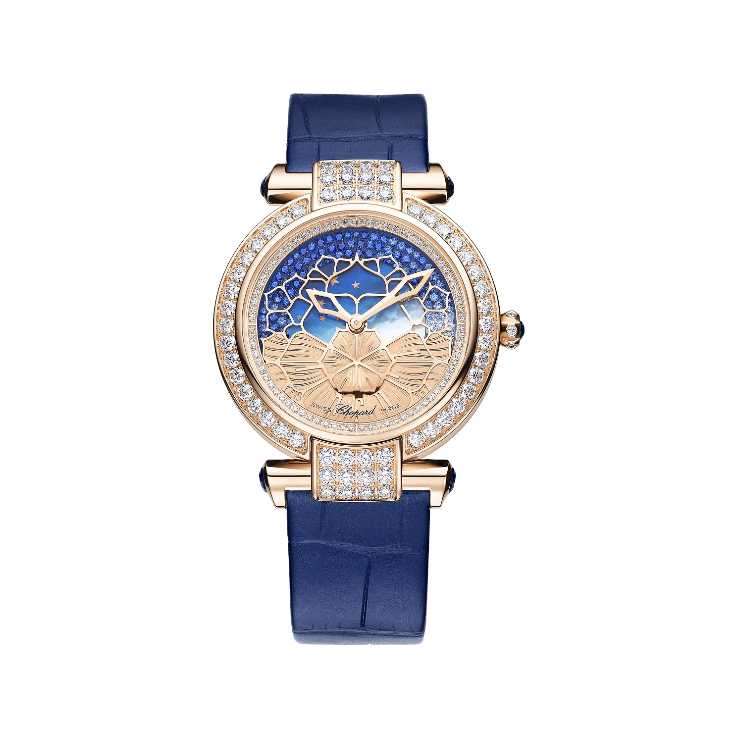 Chopard IMPERIALE Day & Night 36 mm Blue Dial with Diamonds 18k Rose Gold Leather Strap 385388-5001