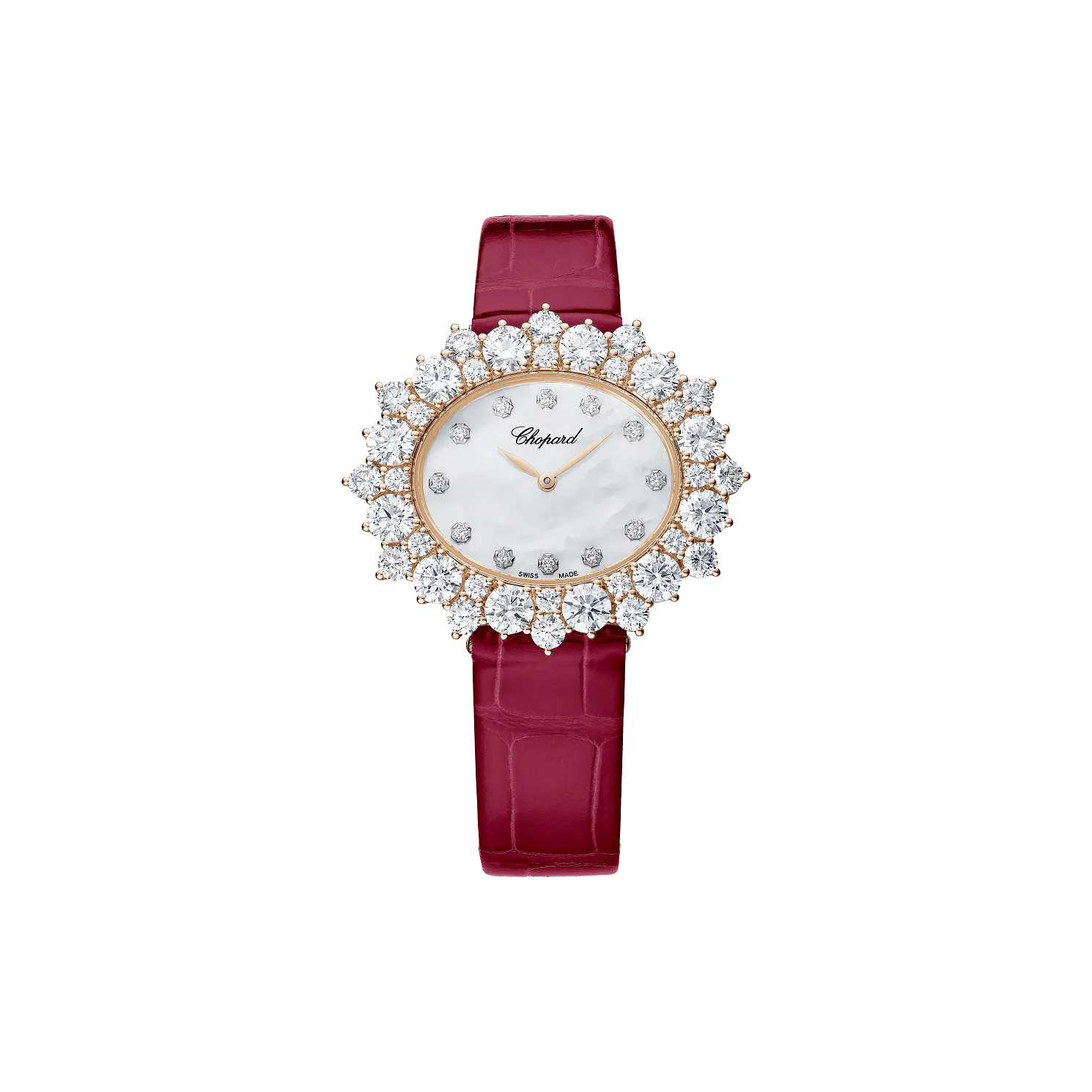 Chopard L’Heure du Diamant Oval Medium 36 mm White Mother-Of-Pearl Dial with Diamonds 18k Rose Gold Leather Strap @13A390-5100