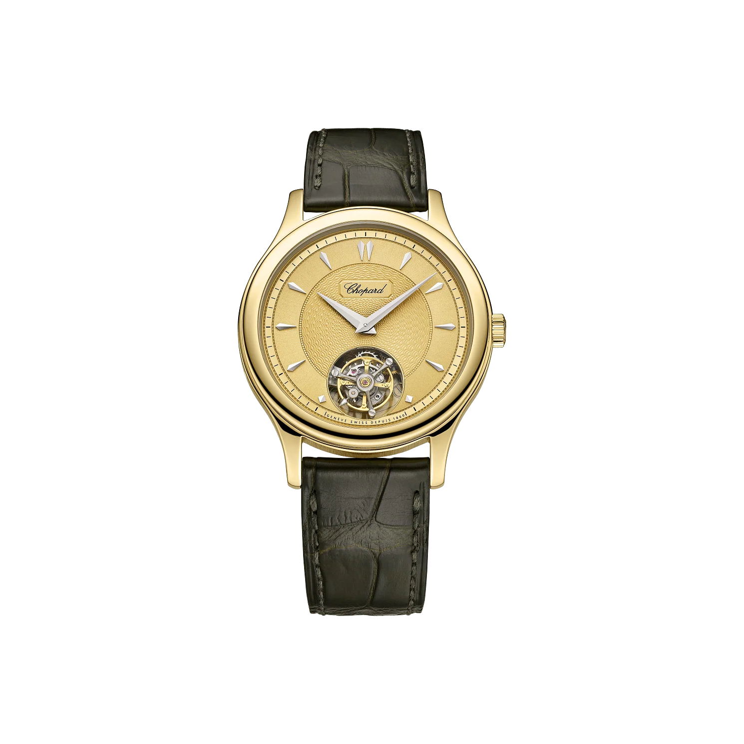 Chopard L.U.C 1860 Flying Tourbillon 36.5 mm Yellow Dial 18k Yellow Gold Leather Strap 161990-0001