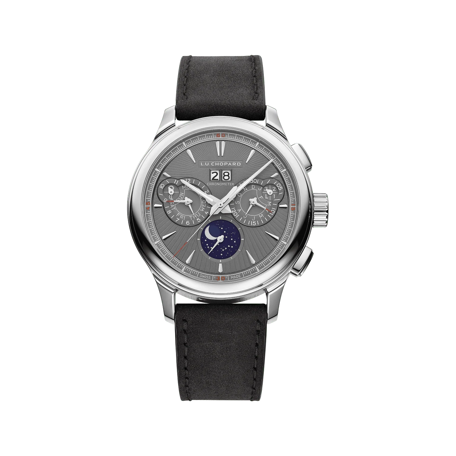 Chopard L.U.C Perpetual Chrono 45 mm Grey Dial Titanium Leather Strap 168611-3001