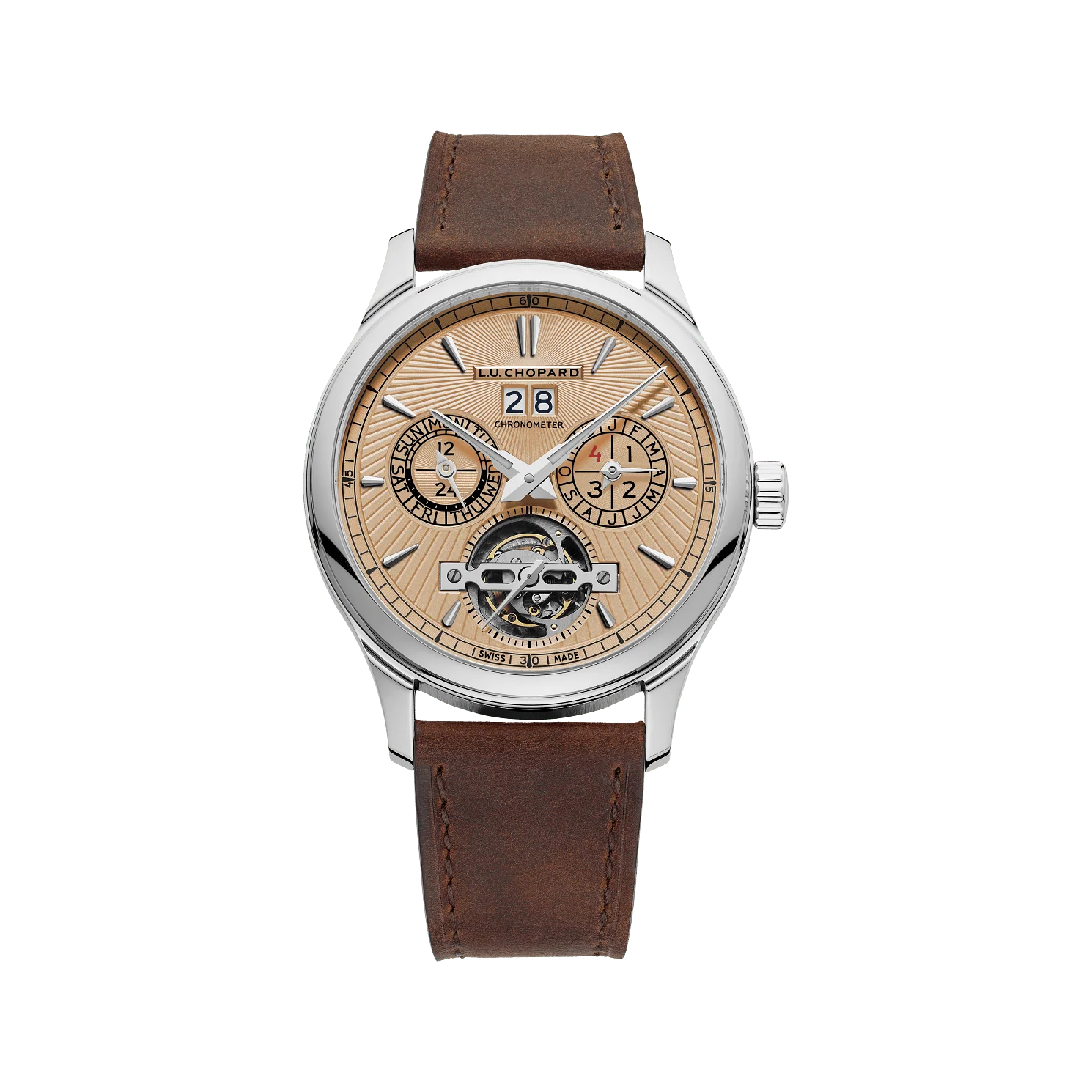 Chopard L.U.C Perpetual T 43 mm Salmon-Colored Dial 18K White Gold Leather Strap 161940-1001
