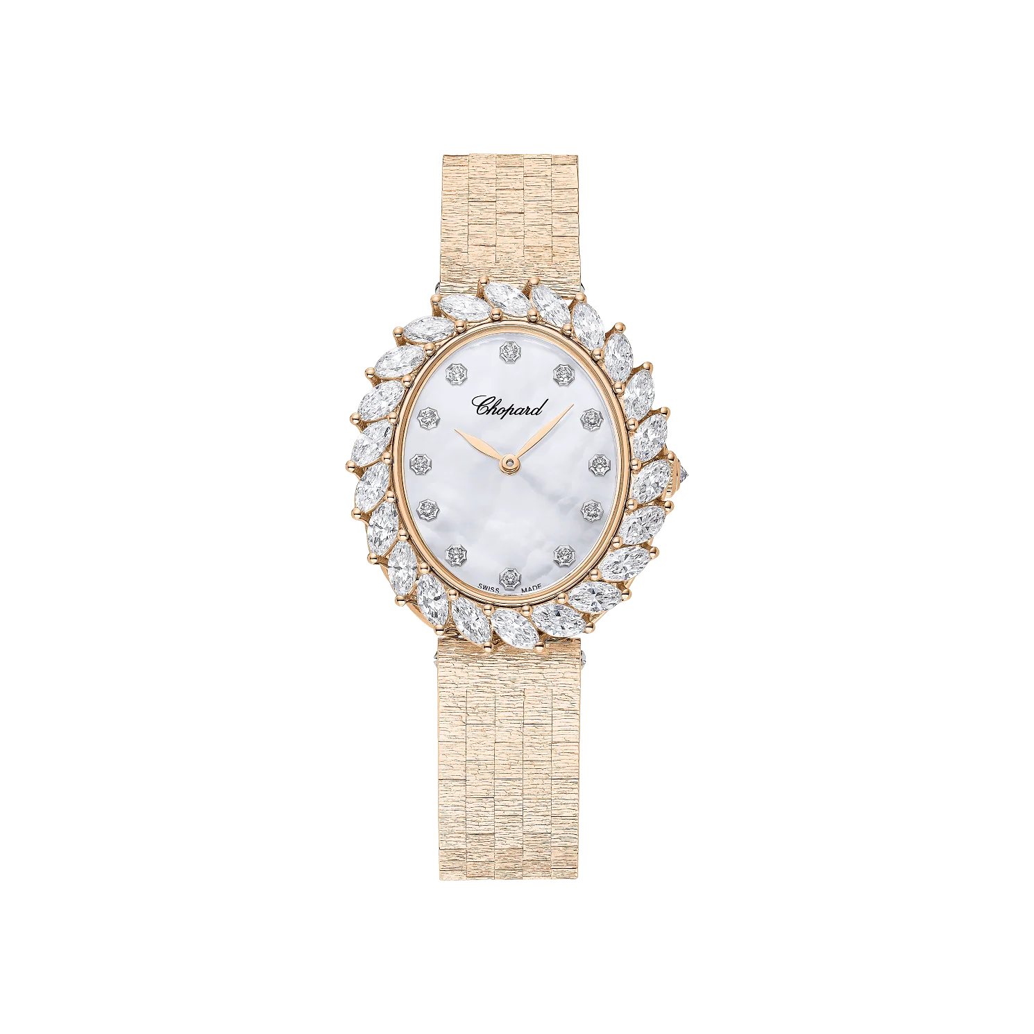 Chopard L'Heure du Diamant 35 x 30 mm White Mother-Of-Pearl Dial with Diamonds 18k Rose Gold Bracelet 10A326-5106