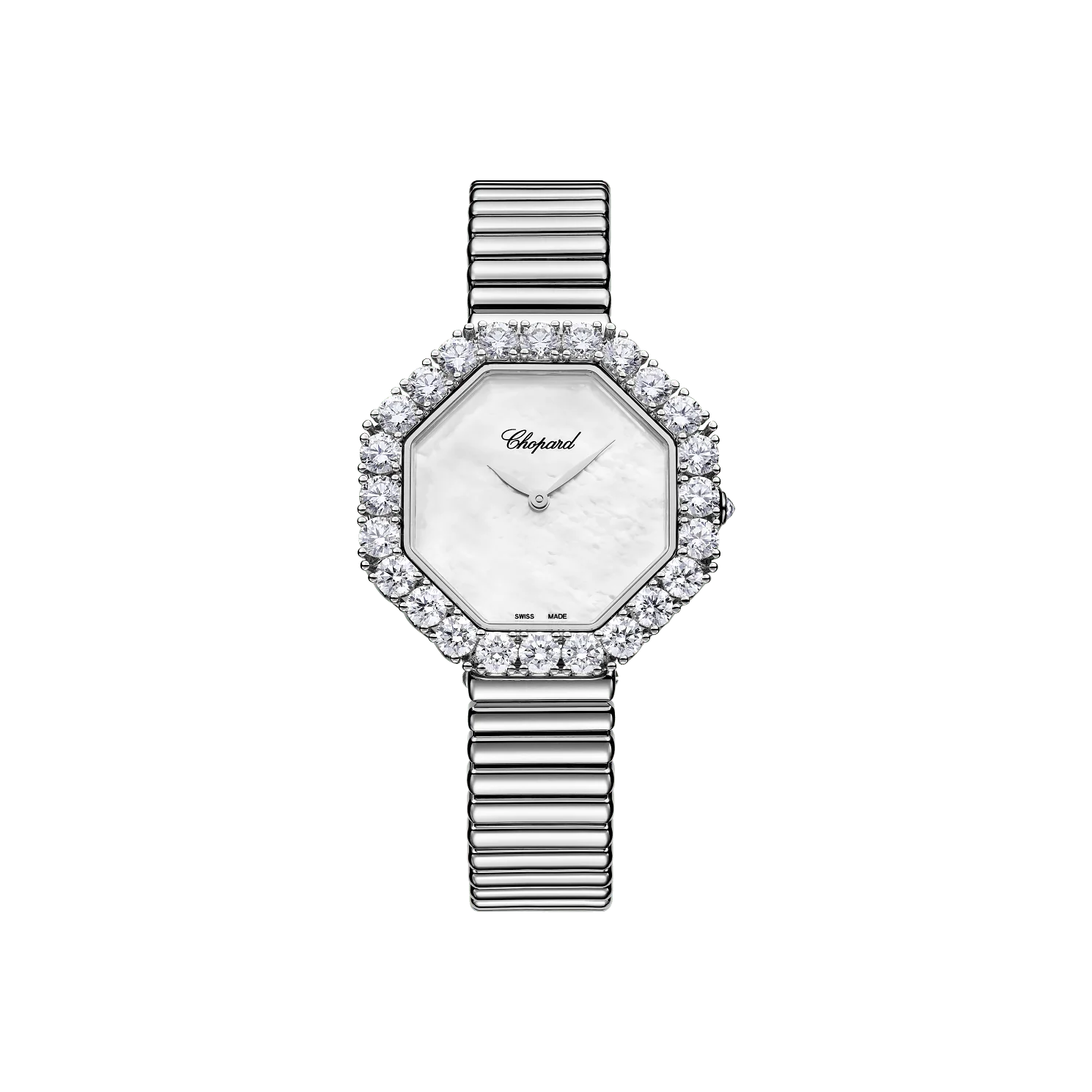 Chopard L'Heure Du Diamant Octagonal 32 mm White Dial with Diamonds 18K White Gold Bracelet 10A097-1404