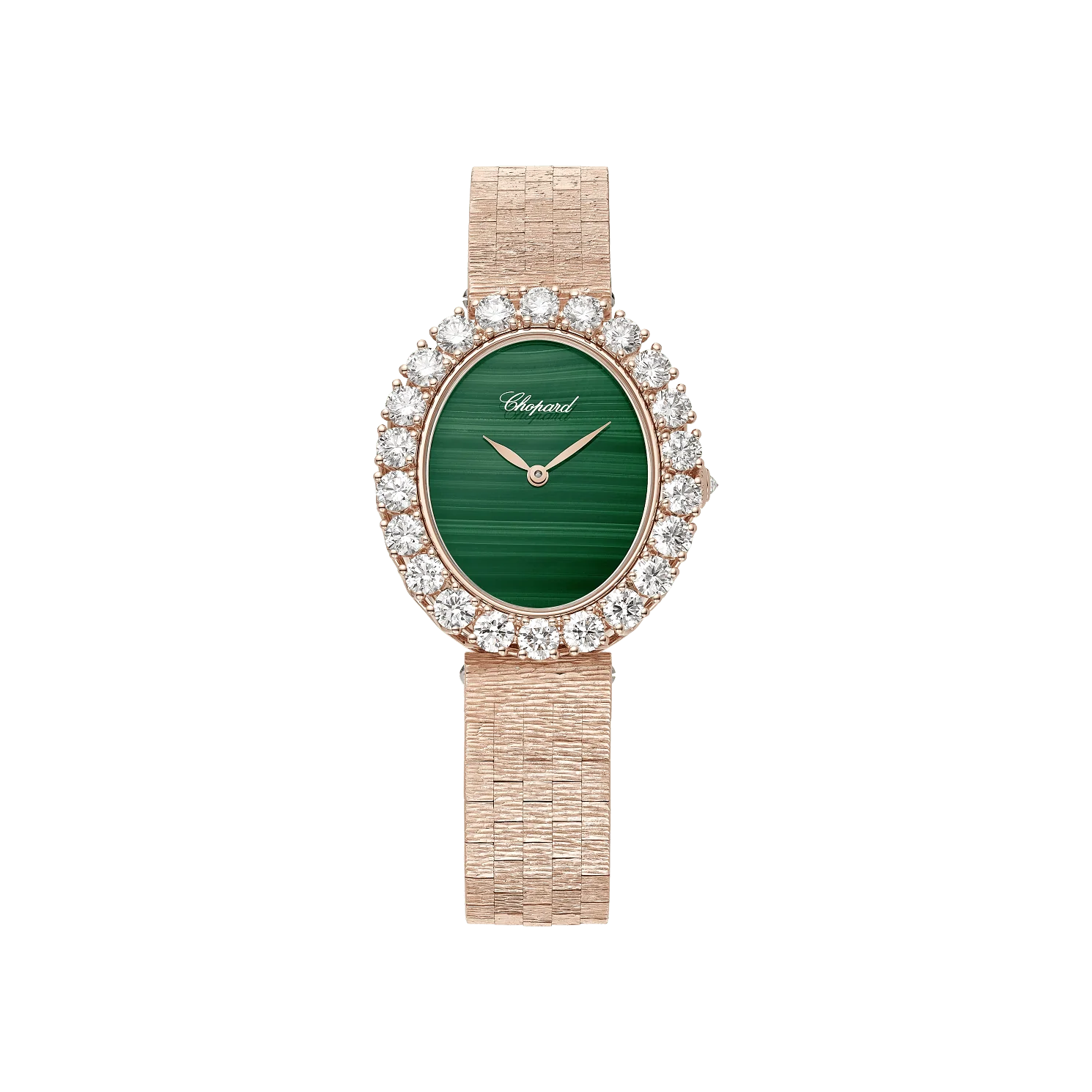 Chopard L'Heure du Diamant Oval 34 x 29 mm Green Dial with Diamonds 18k Rose Gold Bracelet 10A384-5111