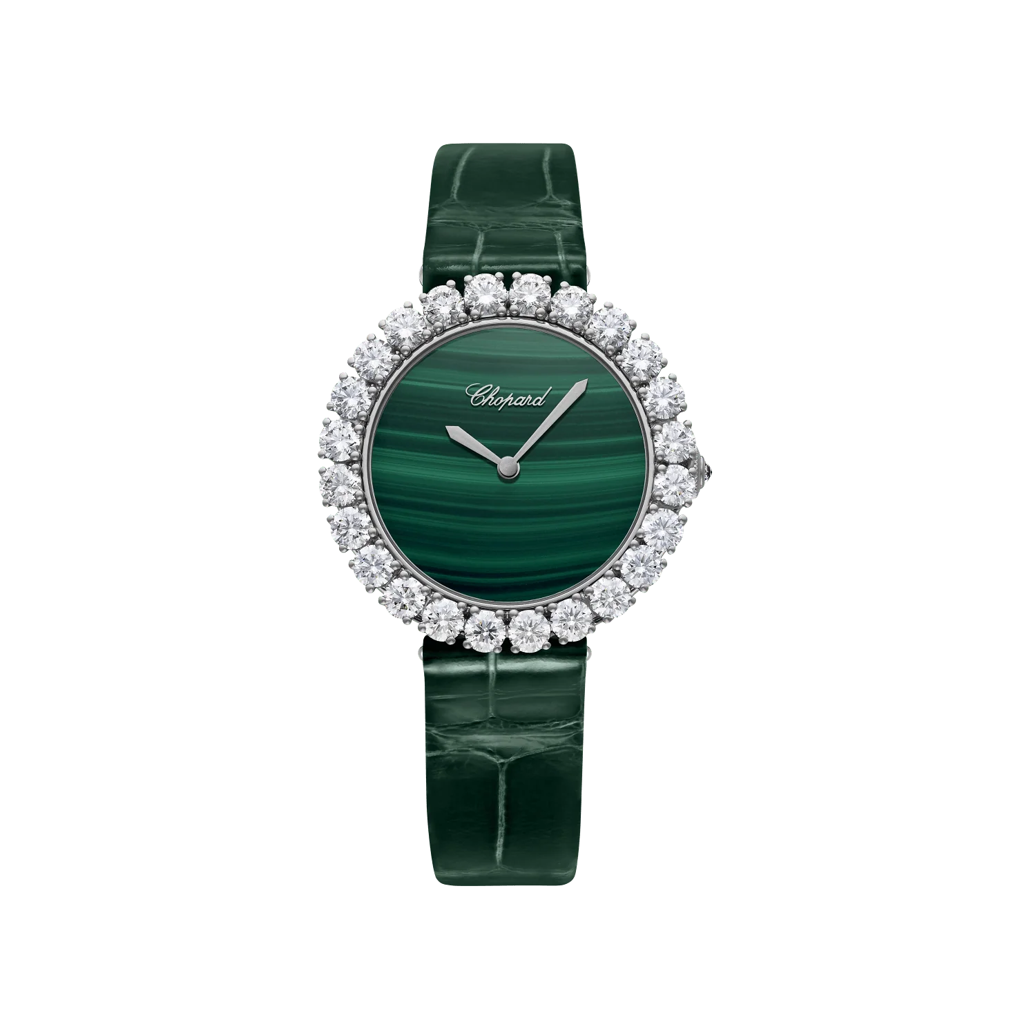 Chopard L'Heure du Diamant Vintage 35.75 mm Green Dial with Diamonds 18K White Gold   Leather Strap 13A419-1601