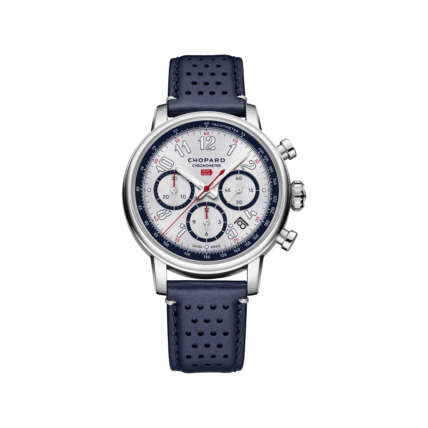 Chopard Mille Miglia Classic Chronograph "French Edition" 40.5 mm Silver Dial Stainless Steel   Leather Strap 168619-3007