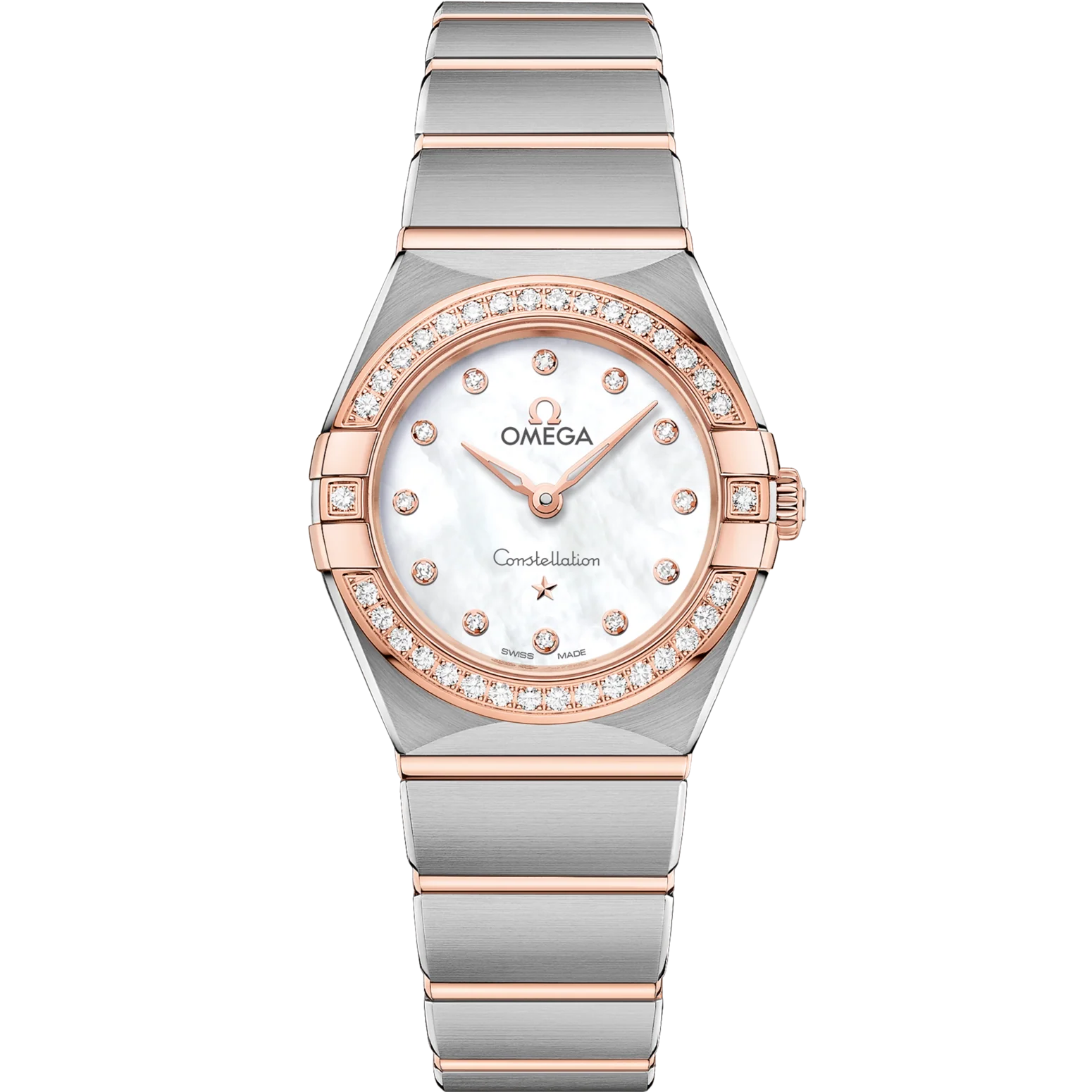 Omega Constellation 25 mm White Dial with Diamonds Stainless Steel and Sedna™ 18k Rose Gold Bracelet 131.25.25.60.55.001