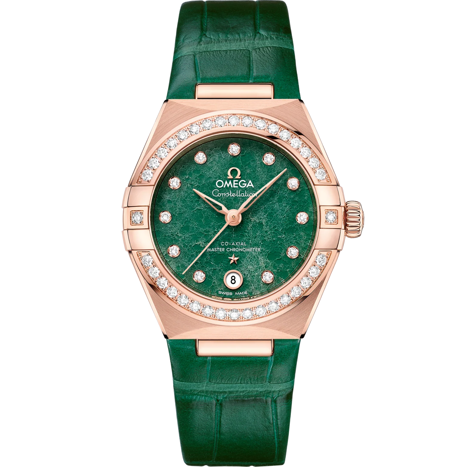 Omega Constellation 29 mm Green Dial with Diamonds Sedna™ 18k Rose Gold Strap 131.58.29.20.99.004