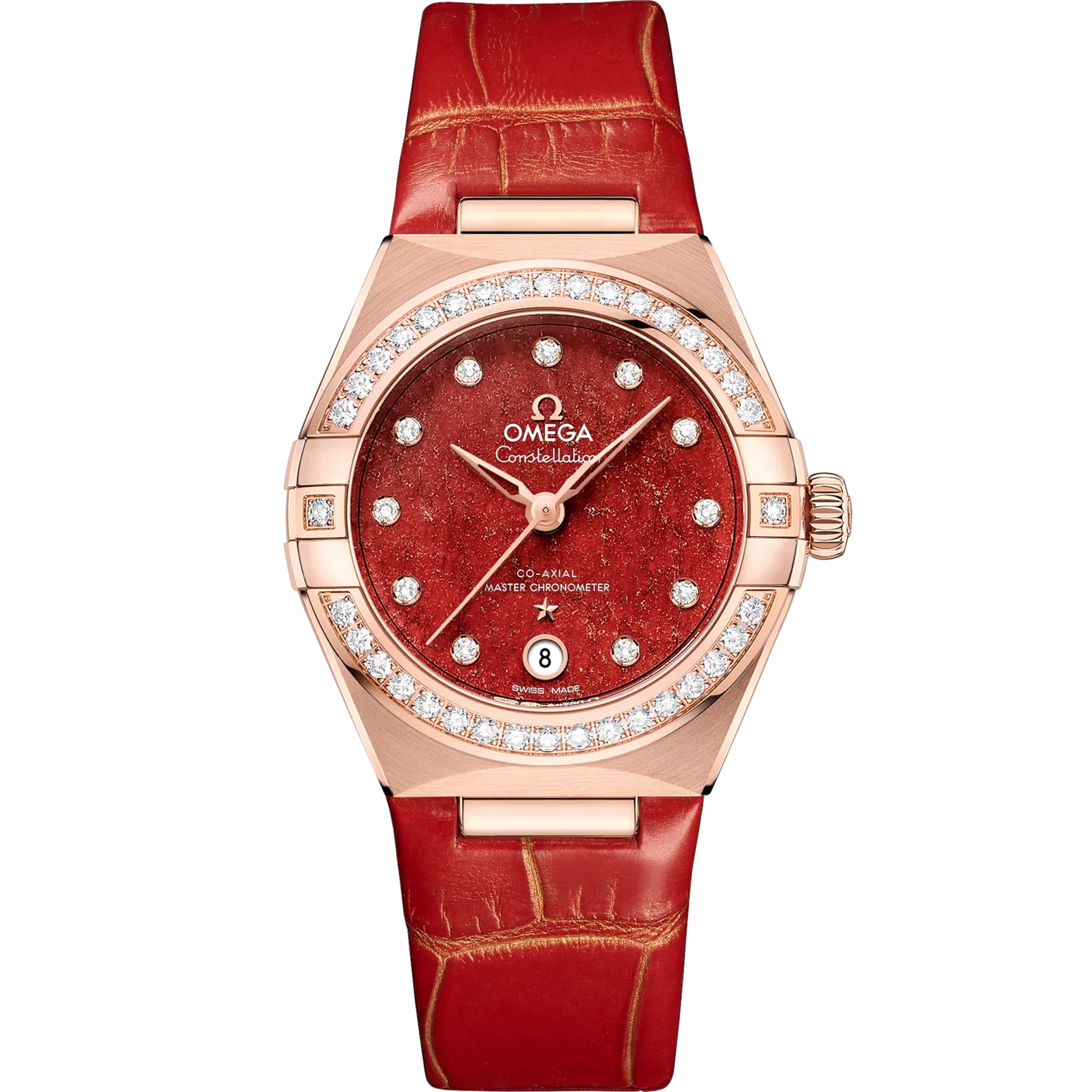 Omega Constellation 29 mm Red Dial with Diamonds Sedna™ 18k Rose Gold Strap 131.58.29.20.99.005