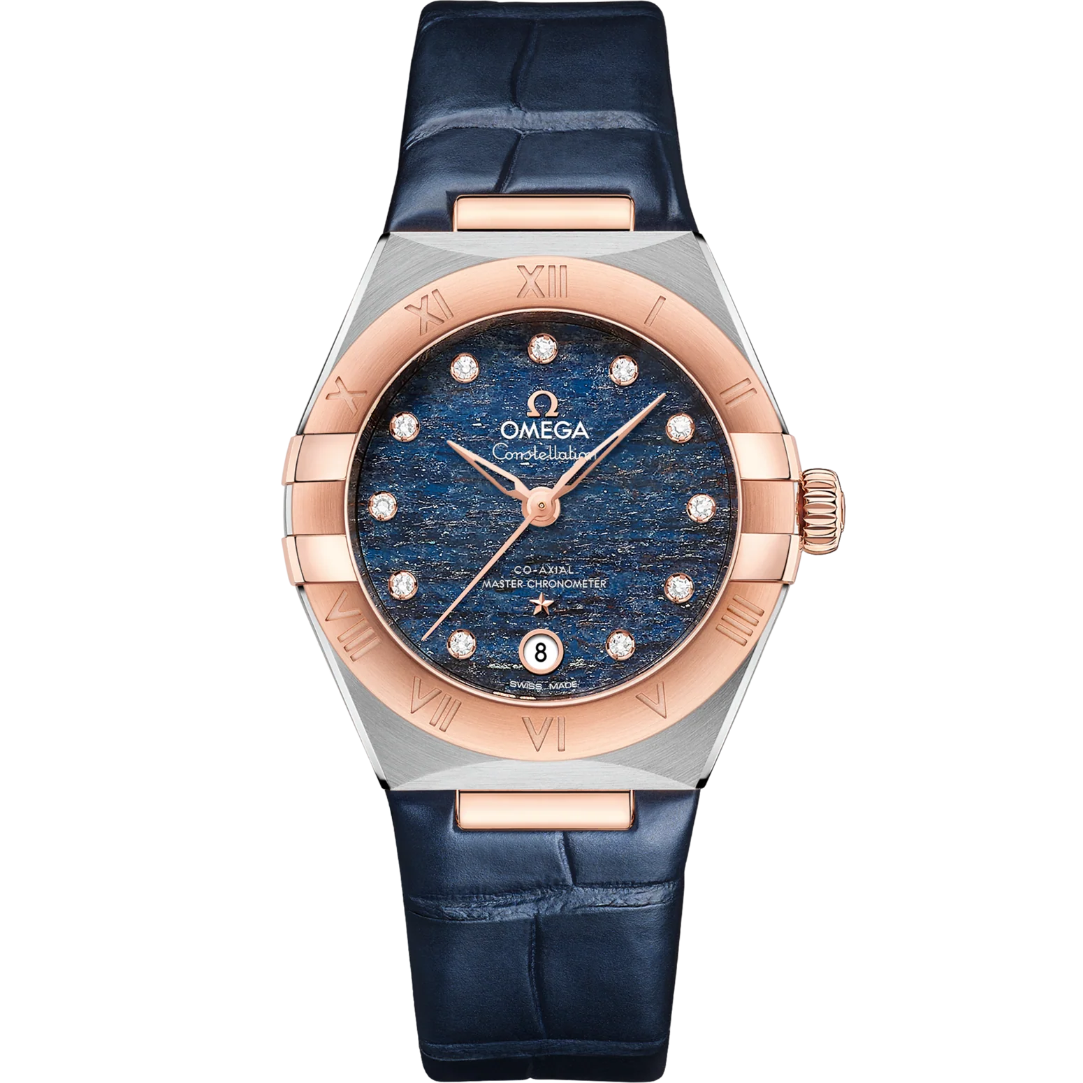 Omega Constellation 29 mm Blue Dial with Diamonds Stainless Steel and Sedna™ 18k Rose Gold Blue Strap 131.23.29.20.99.003
