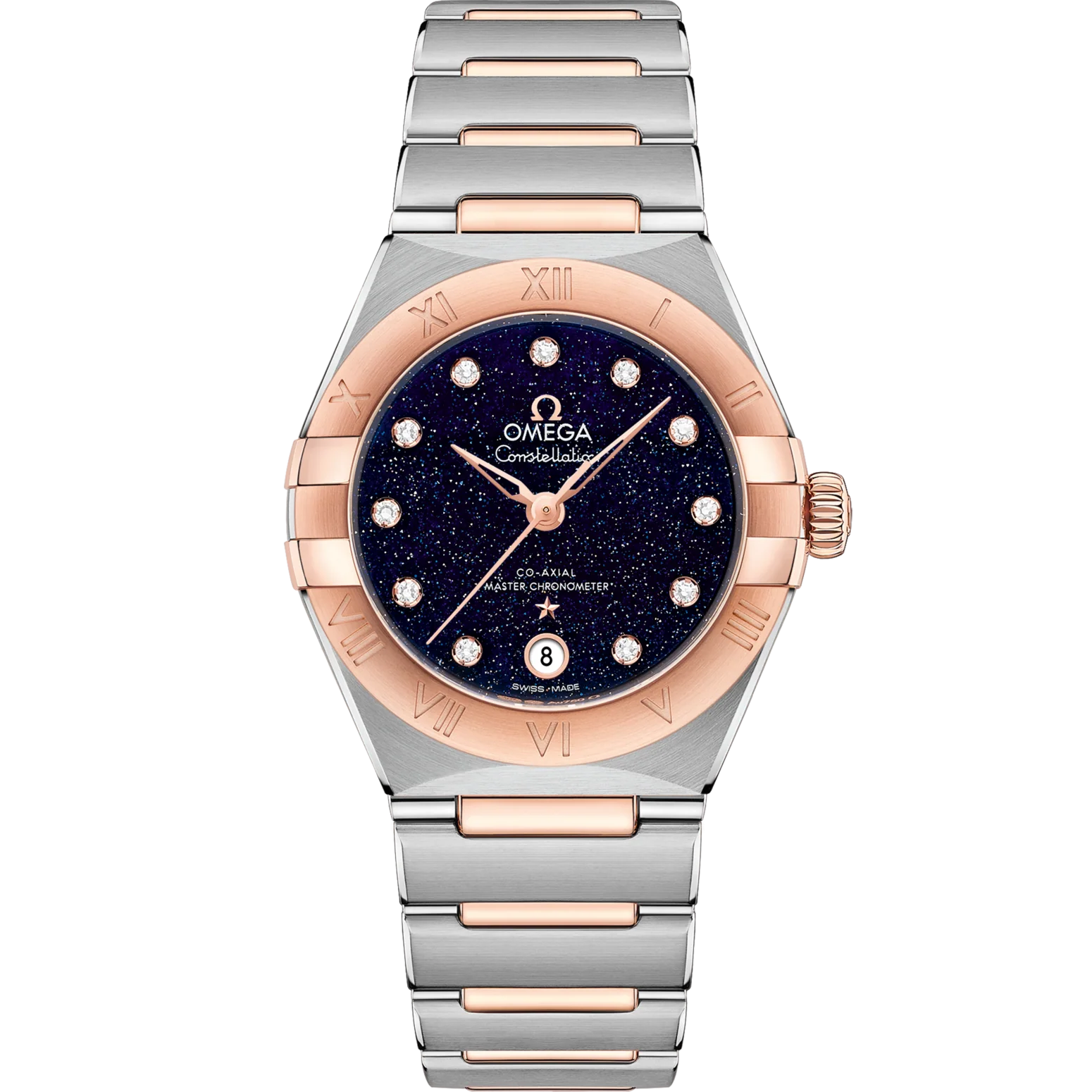 Omega Constellation 29 mm Blue Dial with Diamonds Stainless Steel and Sedna™ 18k Rose Gold Bracelet 131.20.29.20.53.002