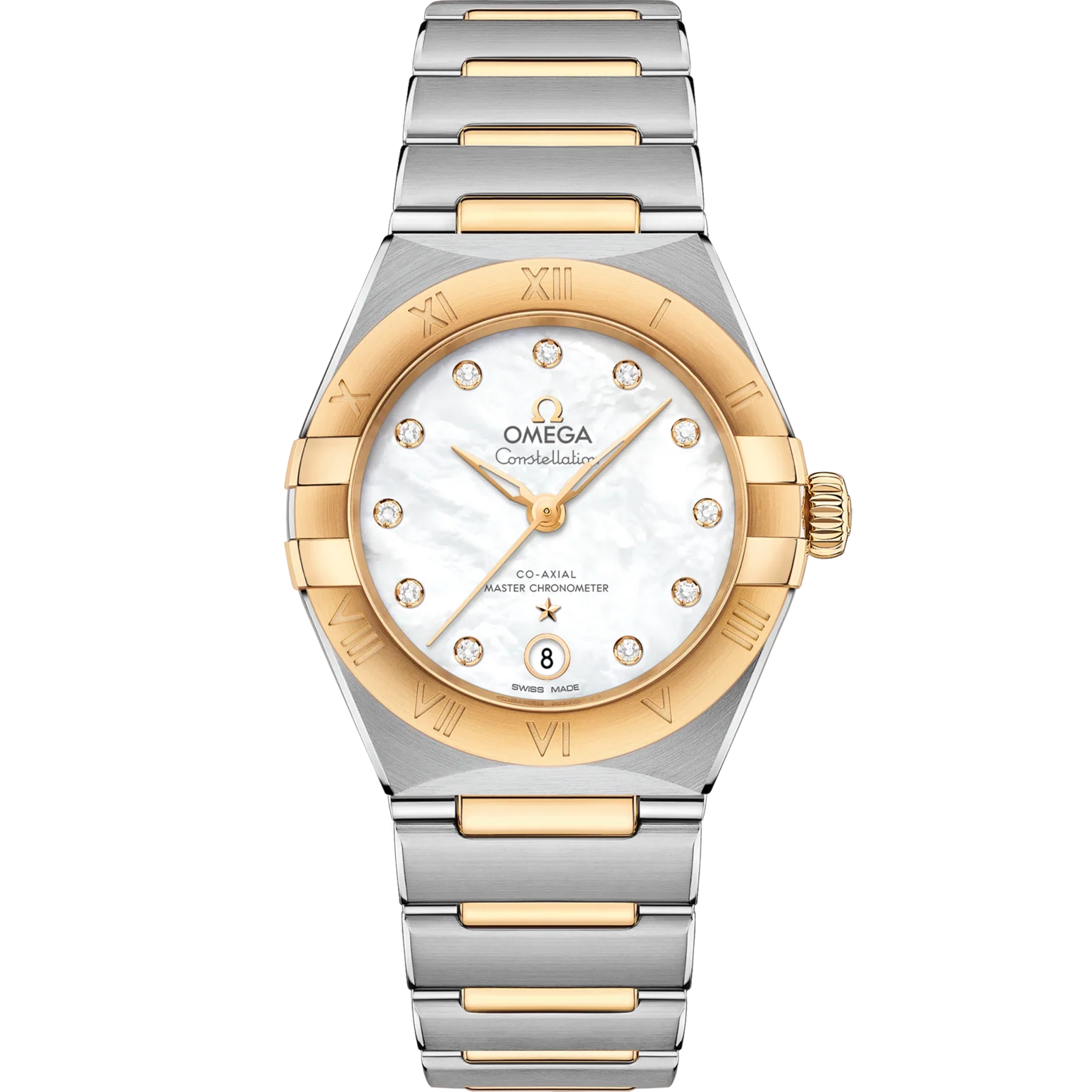 Omega Constellation 29 mm White Dial with Diamonds Stainless Steel and Sedna™ 18k Yellow Gold Bracelet 131.20.29.20.55.002