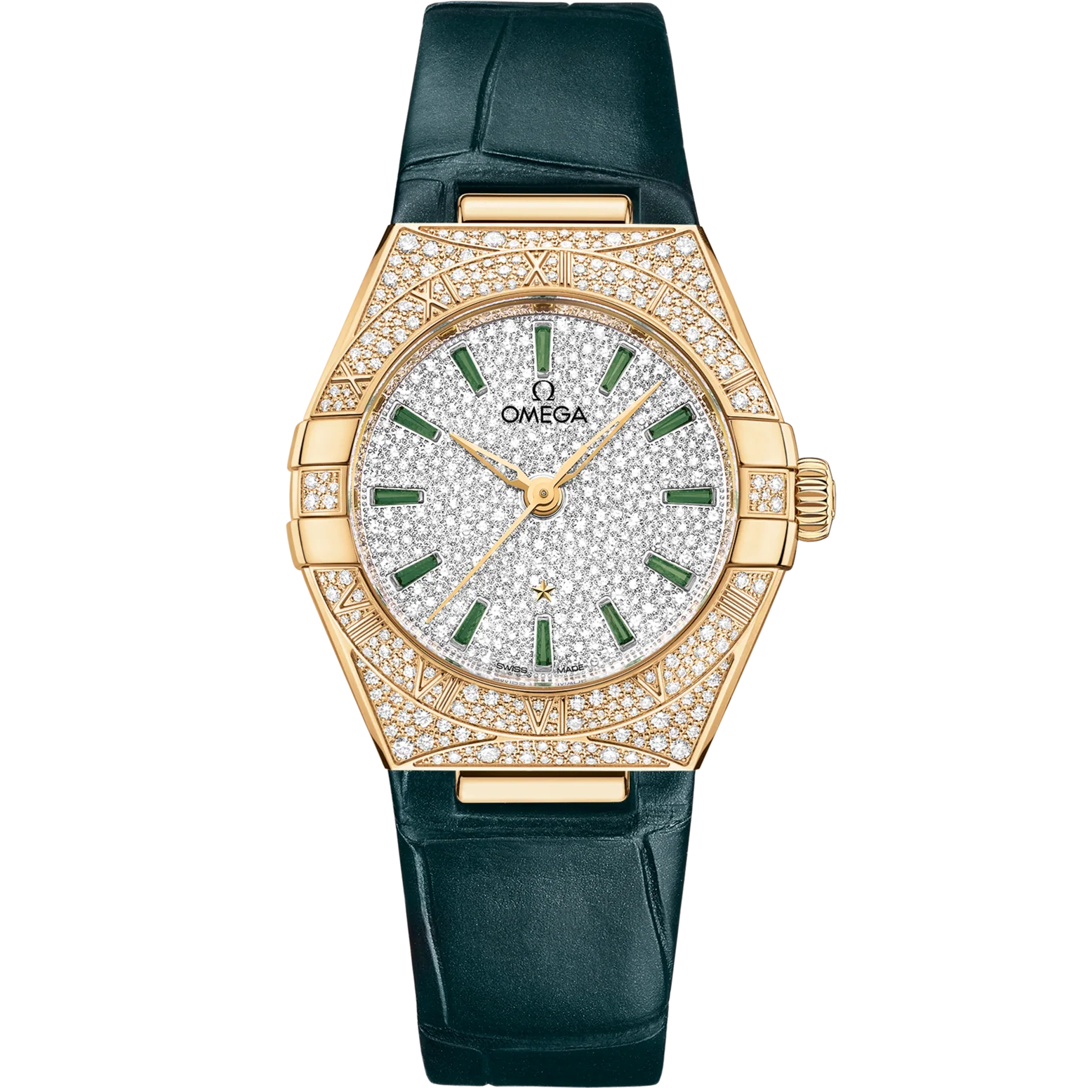 Omega Constellation 29 mm White Dial with Diamonds 18k Yellow Gold Strap 131.58.29.20.99.002