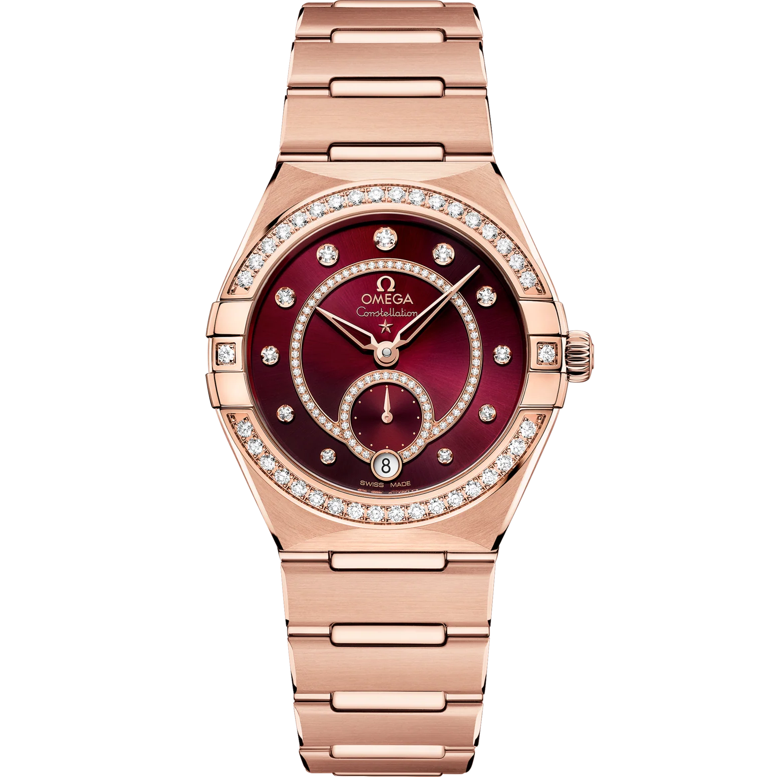 Omega Constellation 34 mm Red Dial with Diamonds Sedna™ 18k Rose Gold Bracelet 131.55.34.20.61.001