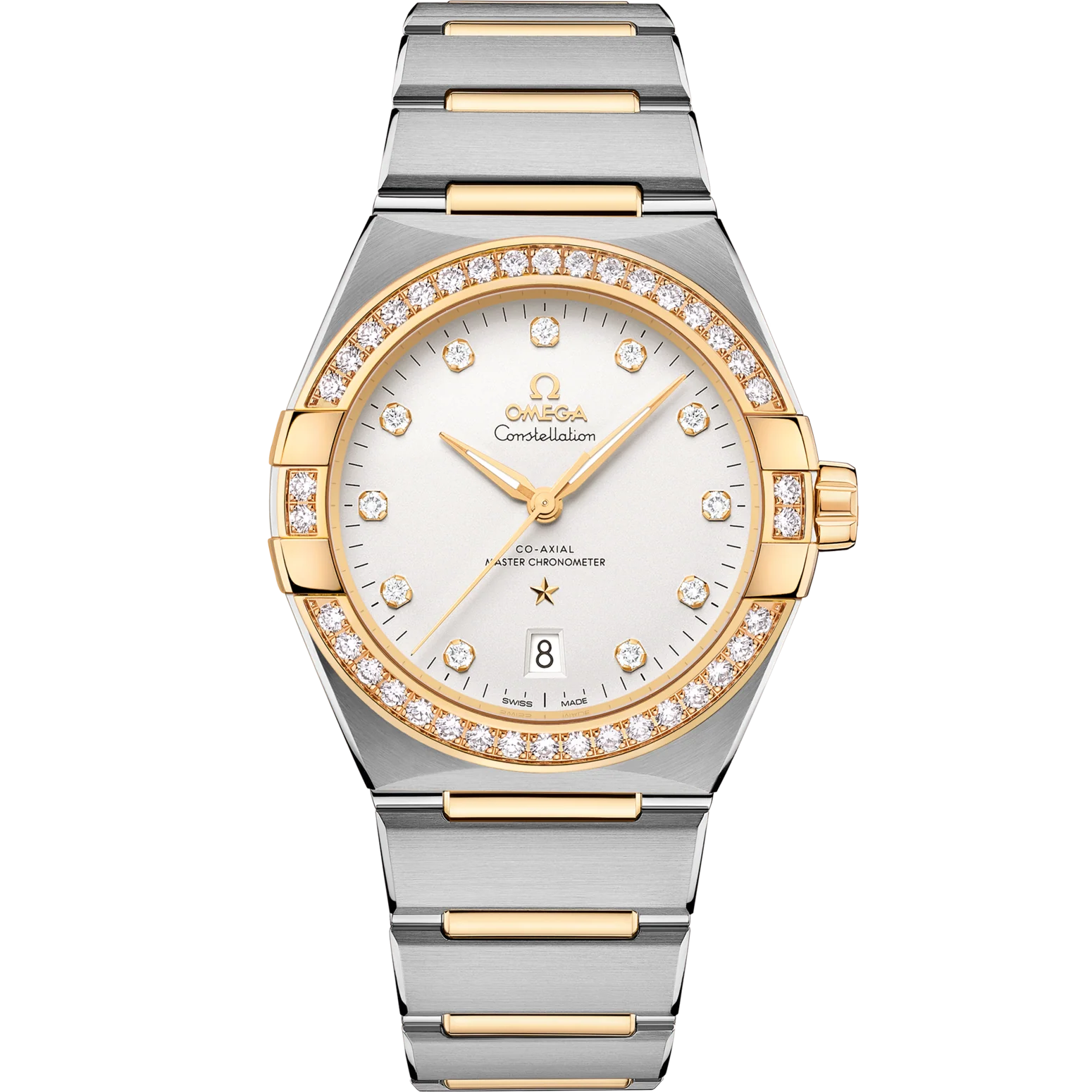 Omega Constellation 39 mm Silver Dial with Diamonds Stainless Steel and Sedna™ 18k Yellow Gold Bracelet 131.25.39.20.52.002