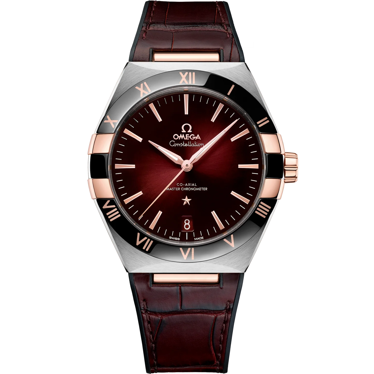 Omega Constellation 41 mm Red Dial Stainless Steel and Sedna™ 18k Rose Gold Strap 131.23.41.21.11.001