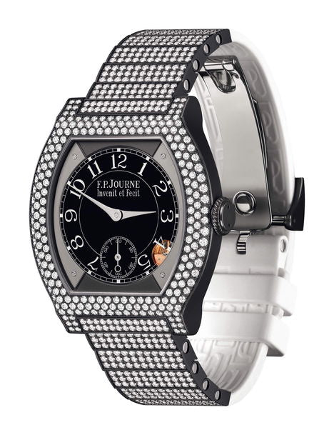 F.P.Journe élégante 40 Titalyt 12 Rows of Diamonds with Set Bracelet 35mm Black Dial Titanium Rubber Strap