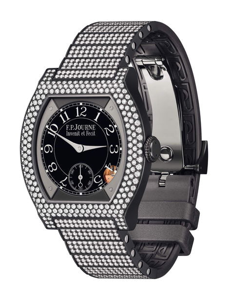 F.P.Journe élégante 40 Titalyt 12 Rows of Diamonds with Set Bracelet 35mm Black Dial Titanium Rubber Strap