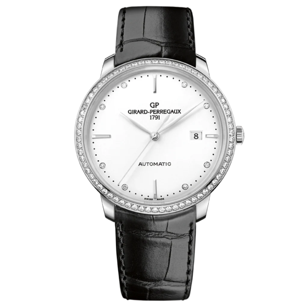 Girard-Perregaux 1966 40 mm Silver Dial with Diamonds Stainless Steel Leather Strap 49555D11A1A1-BB60