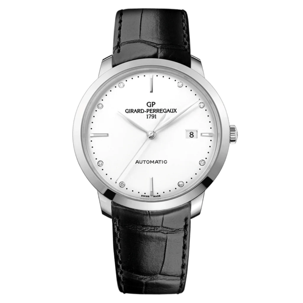 Girard-Perregaux 1966 40 mm Silver Dial with Diamonds Stainless Steel   Leather Strap 49555-11-1A1-BB60