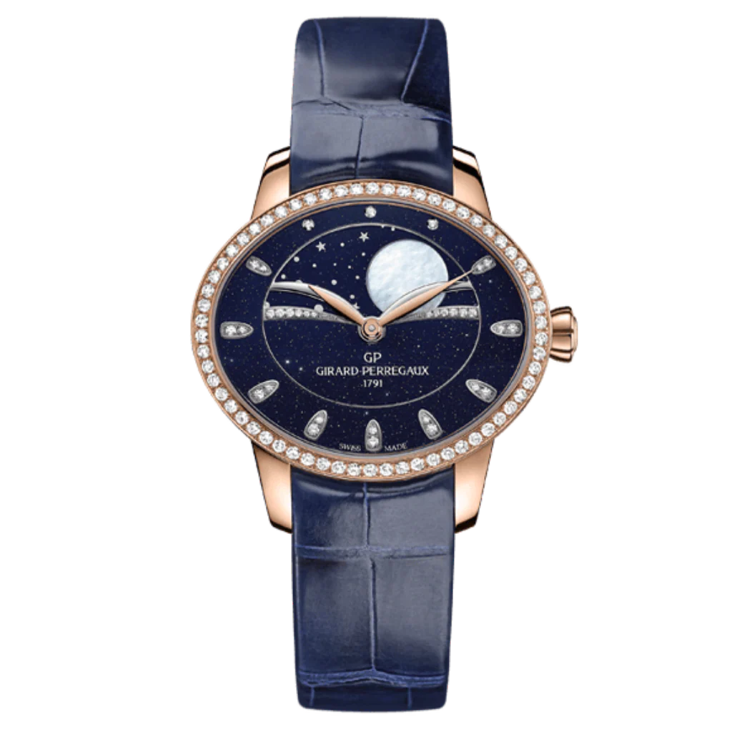 Girard-Perregaux Cat’s Eye Celestial 35.40 x 30.40 mm Blue Dial with Diamonds 18K Pink Gold Leather Strap 80496D52A451-CK4A