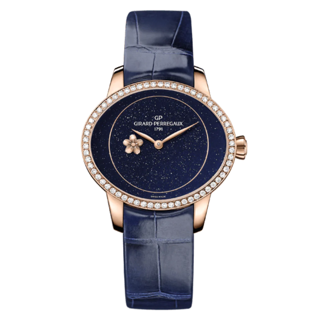 Girard-Perregaux Cat’s Eye Plum Blossom 35.40 x 30.40 mm Blue Aventurine Dial with Diamonds 18K Pink Gold Leather Strap 80484D52A401-CK4E