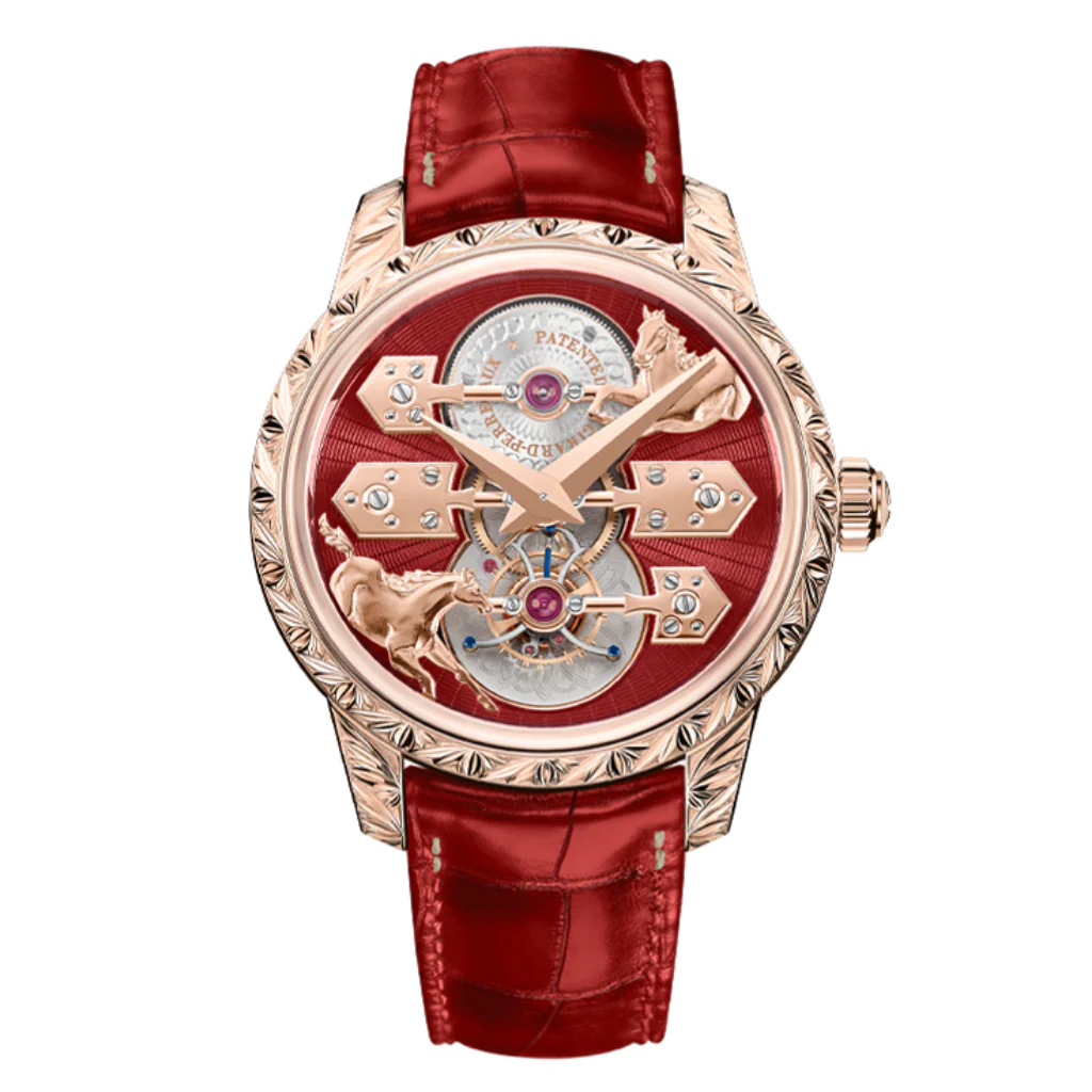 Girard-Perregaux La Esmeralda Tourbillon "A Secret" Eternity Edition 43 mm Red Dial 18K Pink Gold Leather Strap 99274-52-3161-5CC