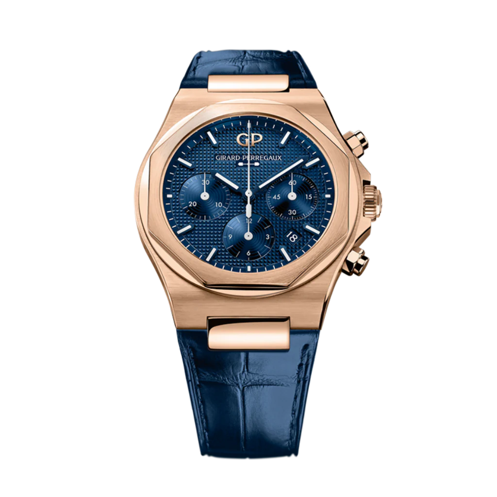 Girard-Perregaux Laureato Chronograph 42 mm Blue Dial 18K Pink Gold Leather Strap 81020-52-432-BB4A