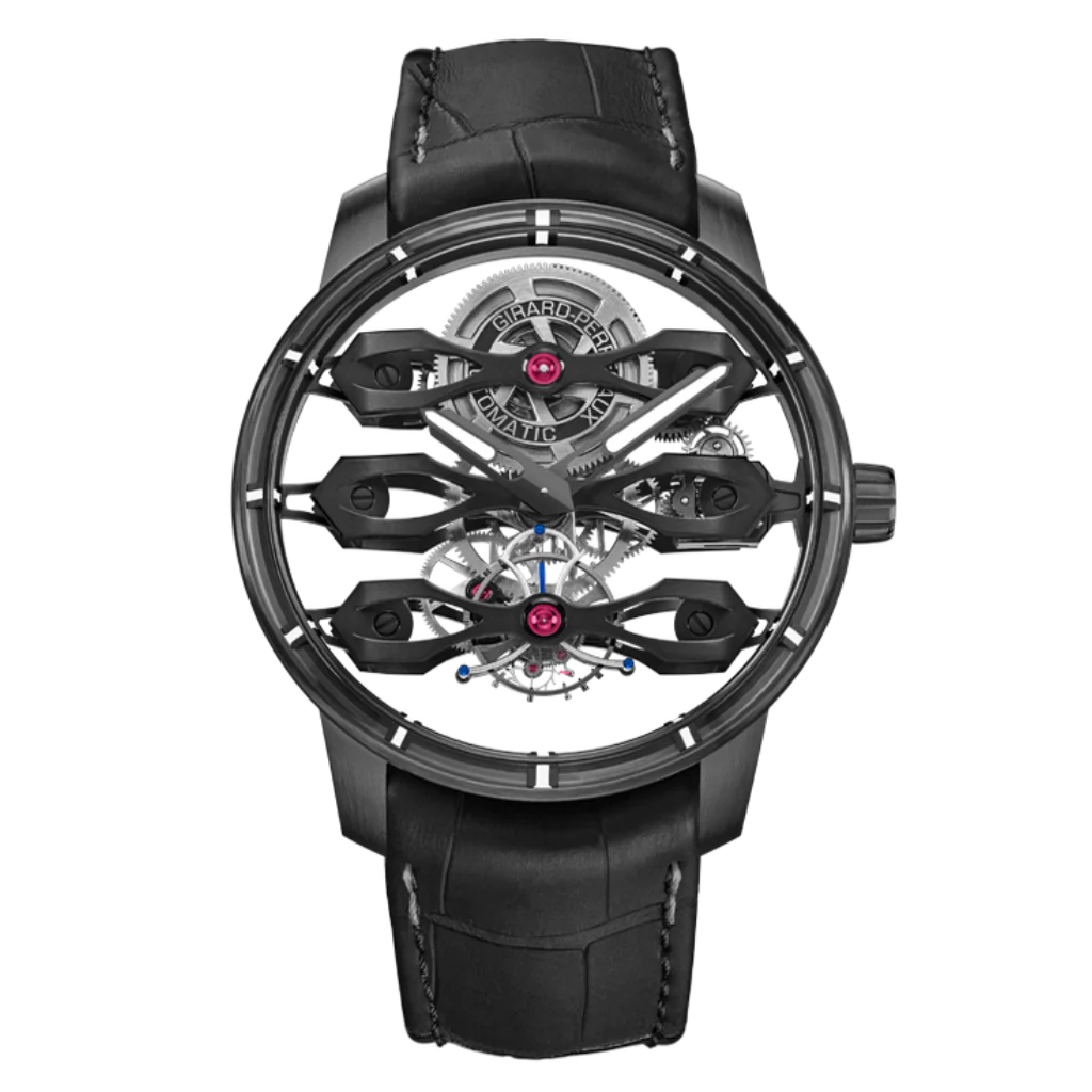 Girard-Perregaux Tourbillon with Three Flying Bridges Aston Martin Edition 44 mm Transparent Dial Titanium Leather Strap 99296-21-001-BA6A