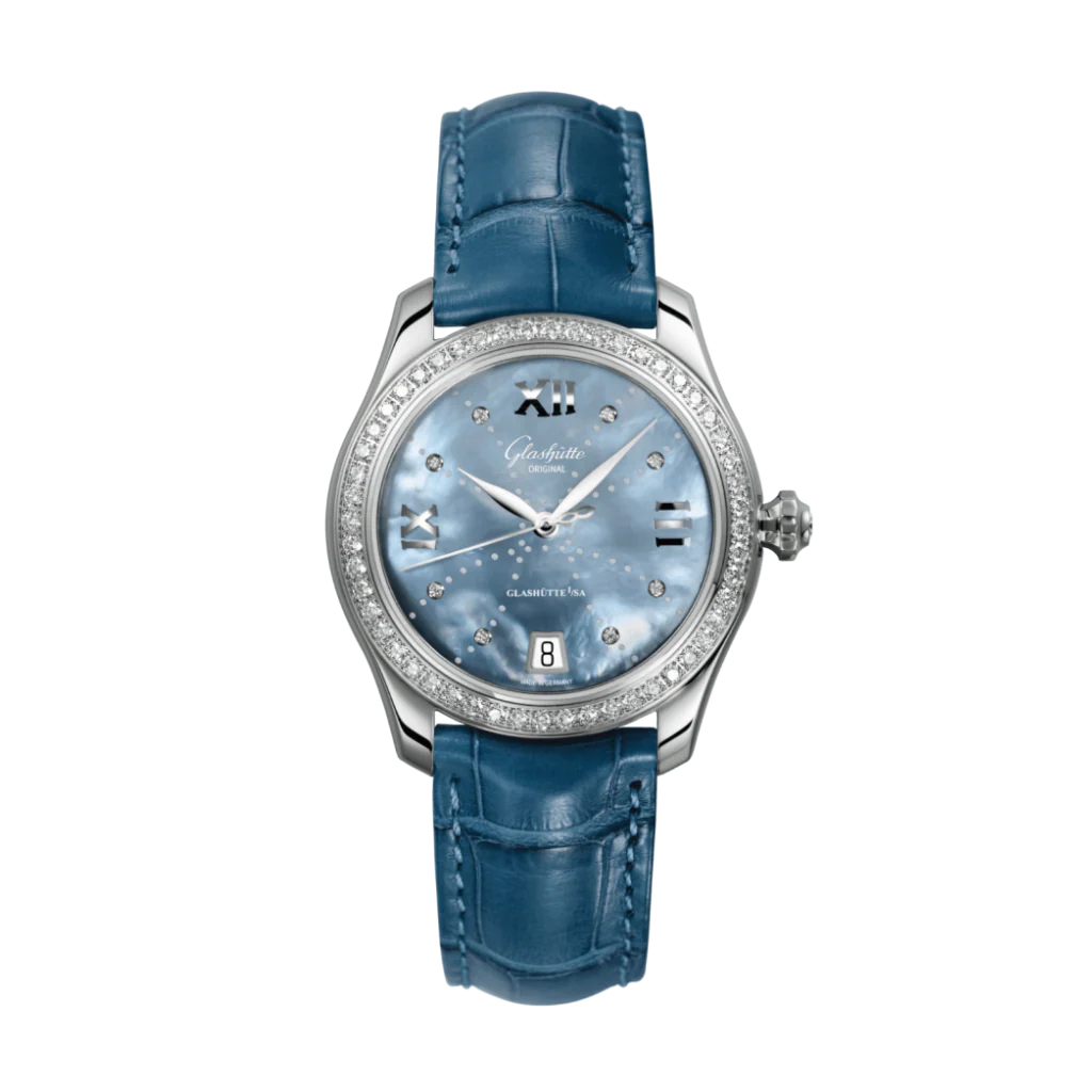Glashutte Original Lady Serenade 36 mm Mother-Of-Pearl White Dial Stainless Steel Louisiana Leather Strap 1-39-22-11-22-04