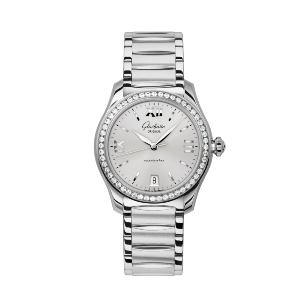 Glashutte Original Lady Serenade 36 mm Silver Galvanized Dial Stainless Steel with Diamonds Stainless Steel 1-39-22-02-22-34