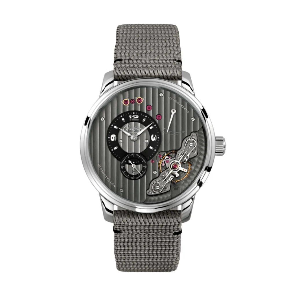 Glashutte Original Pano Inverse 42 mm Galvanized Black Dial Stainless Steel Synthetic, Grey 1-66-06-04-22-66