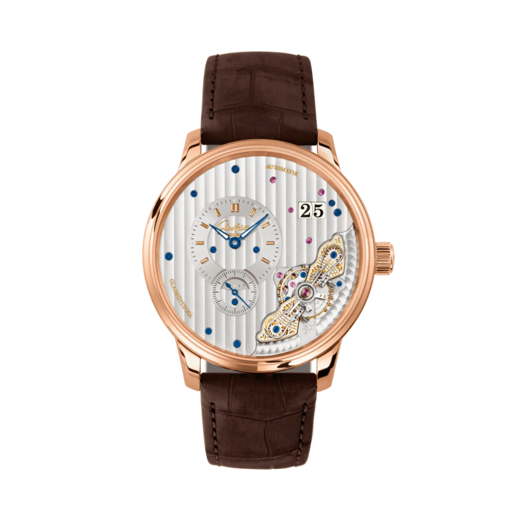 Glashutte Original Pano Matic Inverse 42 mm White Dial Red Gold Louisiana Nubuk Leather Strap, Brown 1-91-02-01-05-62