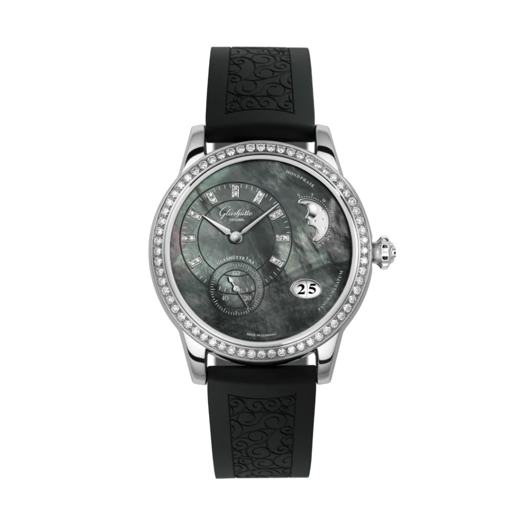 Glashutte Original Panomatic Luna 39.4 mm Mother-Of-Pearl "Tahiti" Dial Stainless Steel Rubber With Embossing 1-90-12-02-12-04