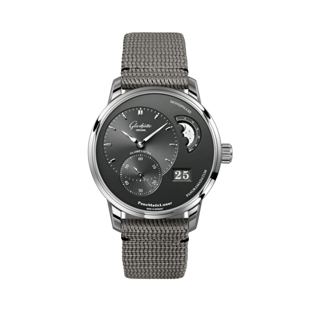 Glashutte Original PanoMaticLunar 40 mm Galvanized Ruthenium Dial Stainless Steel Synthetic 1-90-02-43-32-66