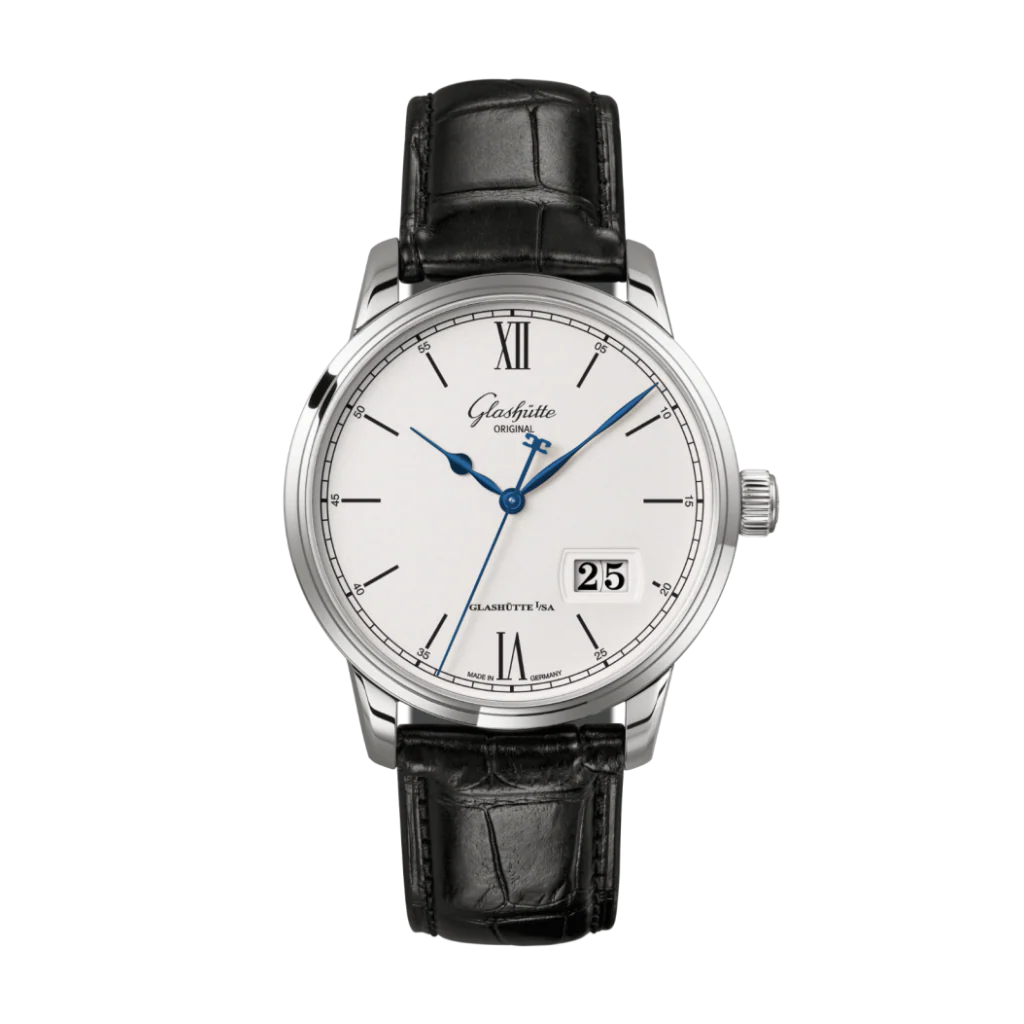 Glashutte Original Senator Excellence Panorama Date 40 mm White Dial Stainless Steel Louisiana Leather Strap, Black 1-36-03-01-02-61