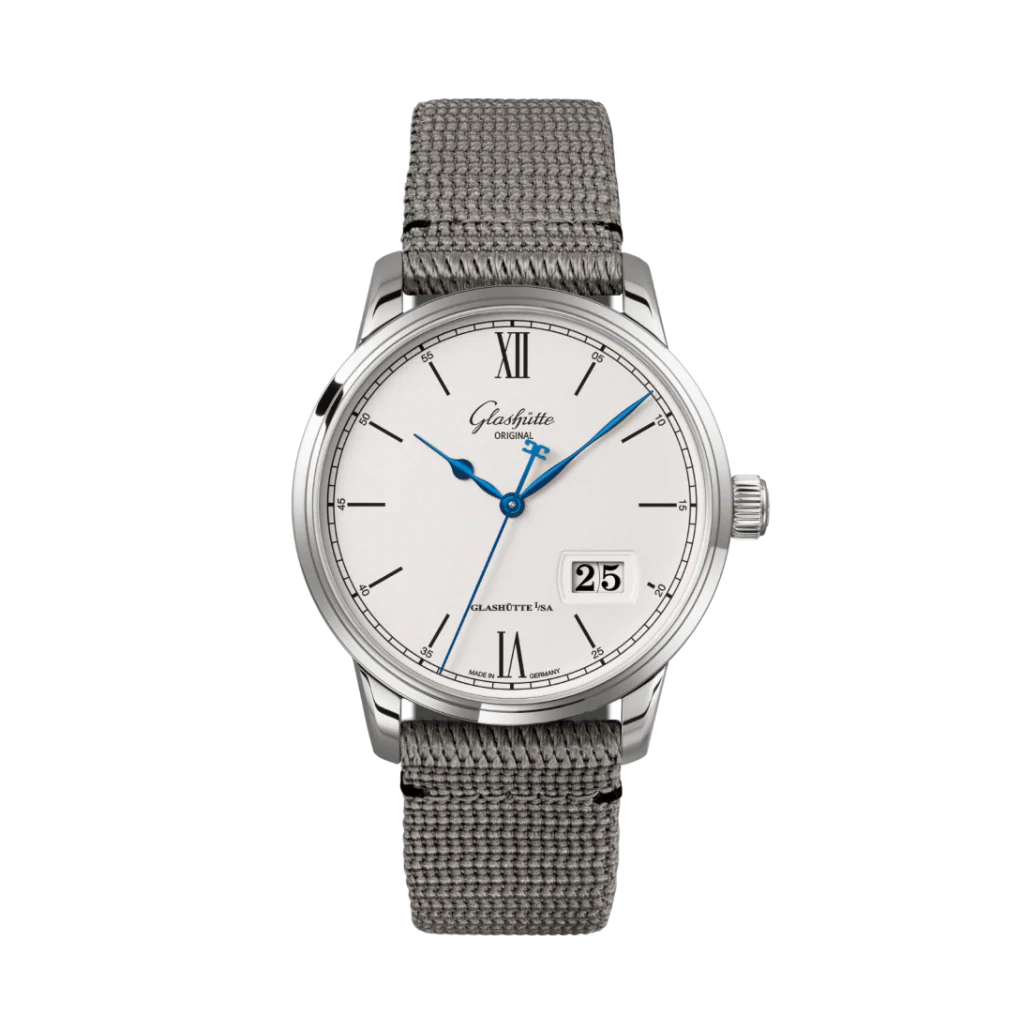 Glashutte Original Senator Excellence Panorama Date 40 mm White Dial Stainless Steel Synthetic Strap Grey 1-36-03-01-02-66