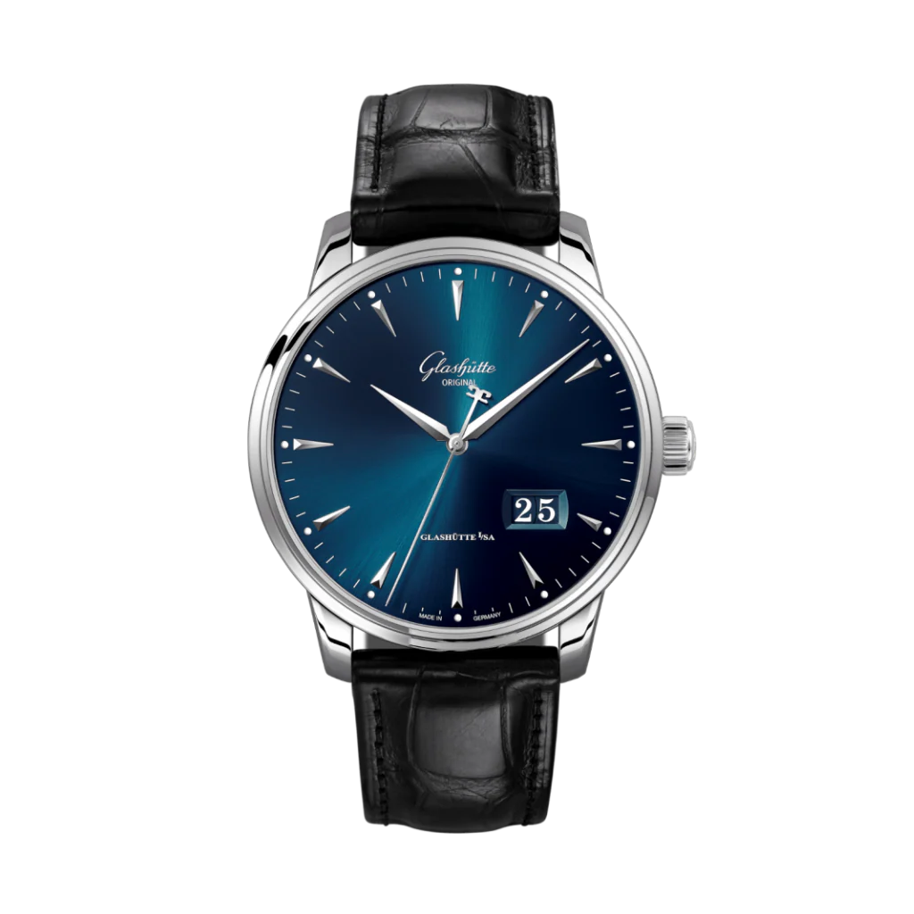 Glashutte Original Senator Excellence Panorama Date 42 mm Blue Dial Stainless Steel Louisiana Leather Strap 1-36-03-04-02-30