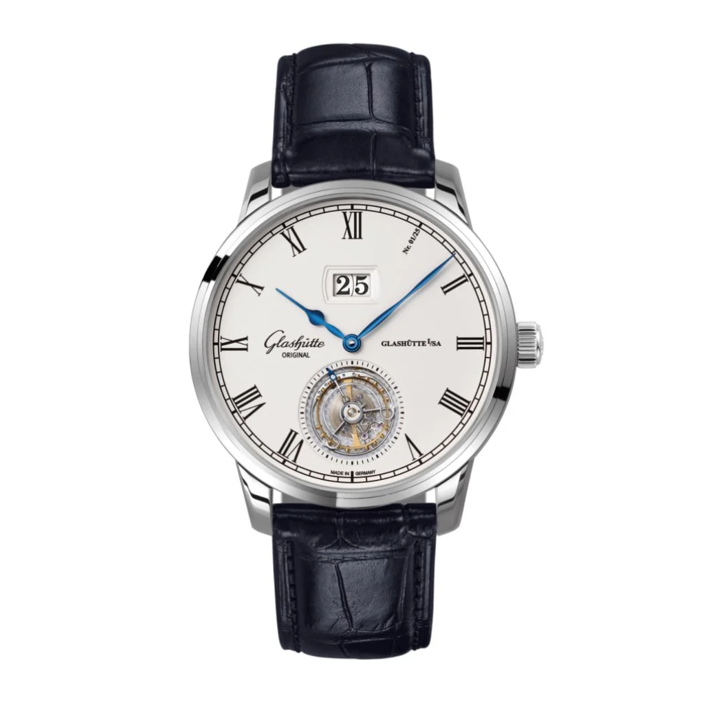 Glashutte Original Senator Tourbillon 42 mm White Dial White Gold Louisiana Leather Strap, Blue 1-94-03-05-04-30