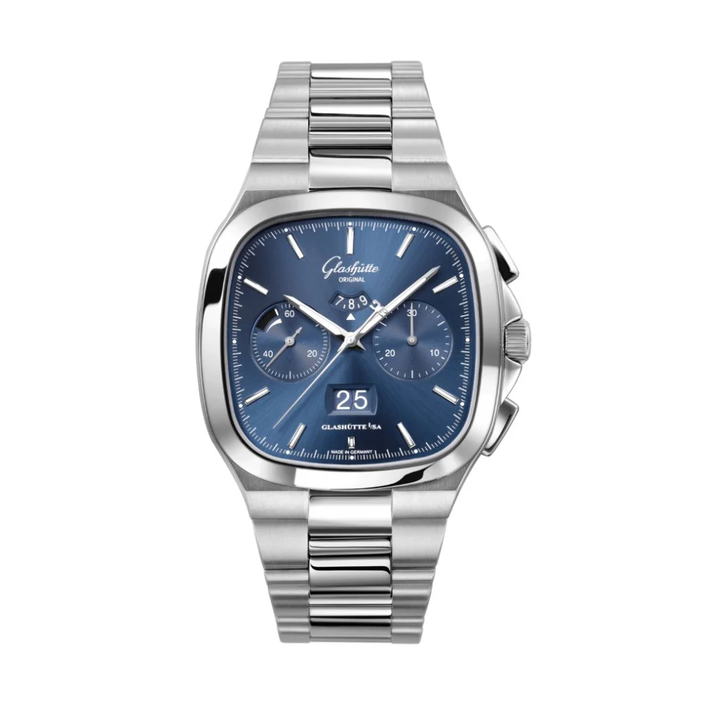 Glashutte Original Seventies Chronograph Panorama Date 40 mm Blue Dial Stainless Steel Metal Bracelet 1-37-02-08-02-70