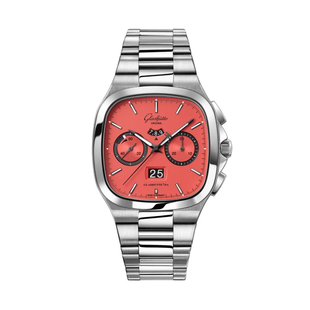 Glashutte Original Seventies Chronograph Panorama Date 40 mm Zany Pink Dial Stainless Steel Metal Bracelet 1-37-02-17-02-70
