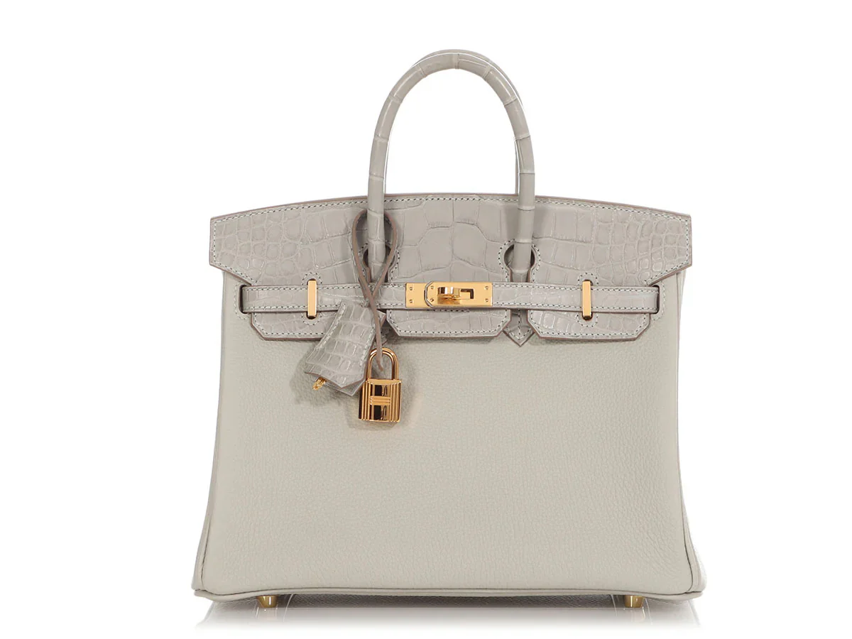 HERMES Birkin 25 Touch Matte Alligator Gris Perle Gold Hardware