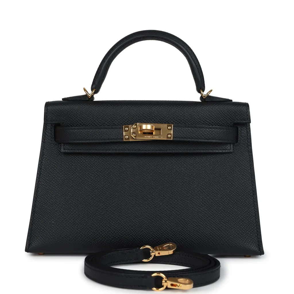 HERMES Mini Kelly 20 Epsom Noir Gold Hardware