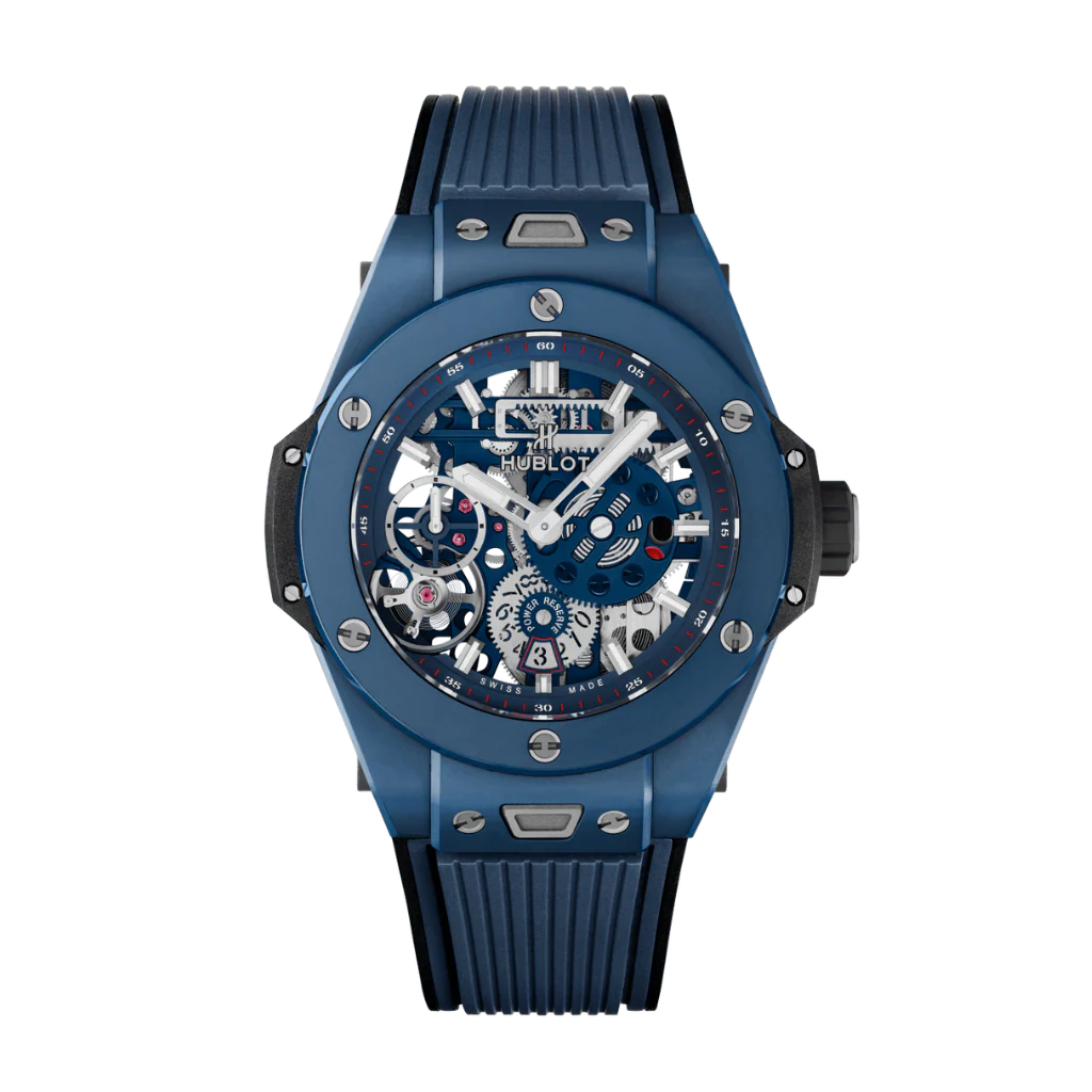 Hublot Big Bang MECA-10 Ceramic Blue 45 mm Transparent Dial Microblasted and Polished Blue Ceramic Rubber Strap 414.EX.5123.RX
