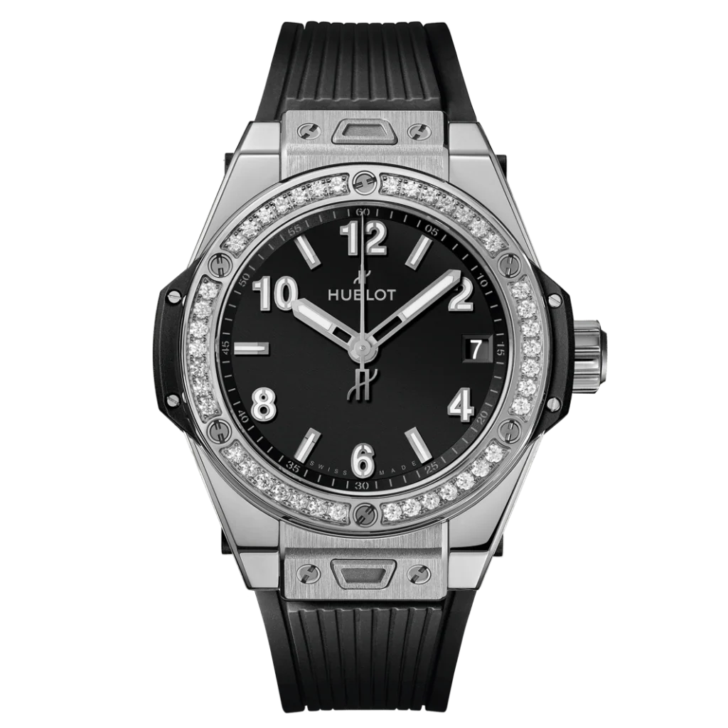 Hublot Big Bang One Click Steel Diamonds 39 mm Black Dial with Diamonds Polished Stainless Steel Rubber Strap 465.SX.1170.RX.1204