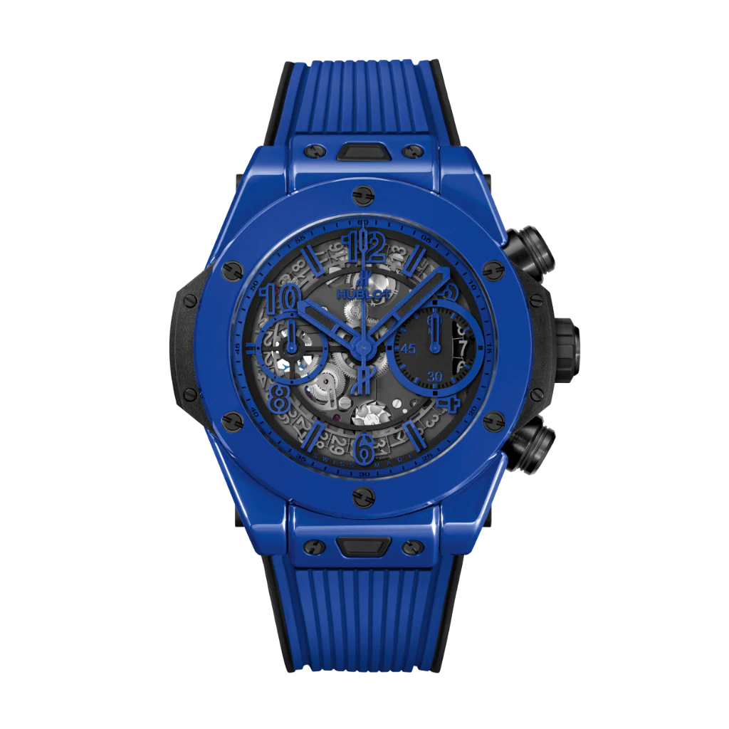 HUBLOT Big Bang Unico Blue Magic 42 mm Transparent Dial Polished Blue Ceramic Rubber Strap 441.ES.5119.RX