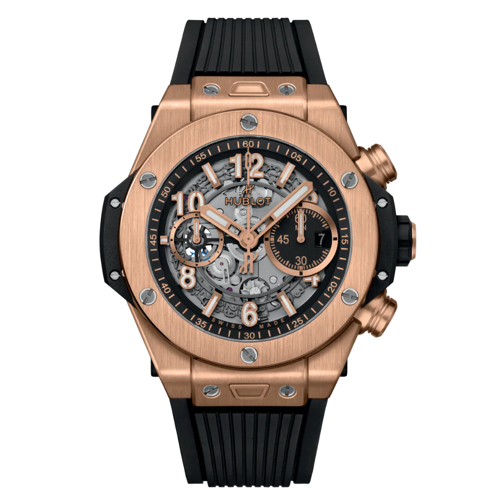 HUBLOT Big Bang Unico King Gold 44 mm Transparent Dial Polished 18K King Gold Rubber Strap 421.OX.1180.RX