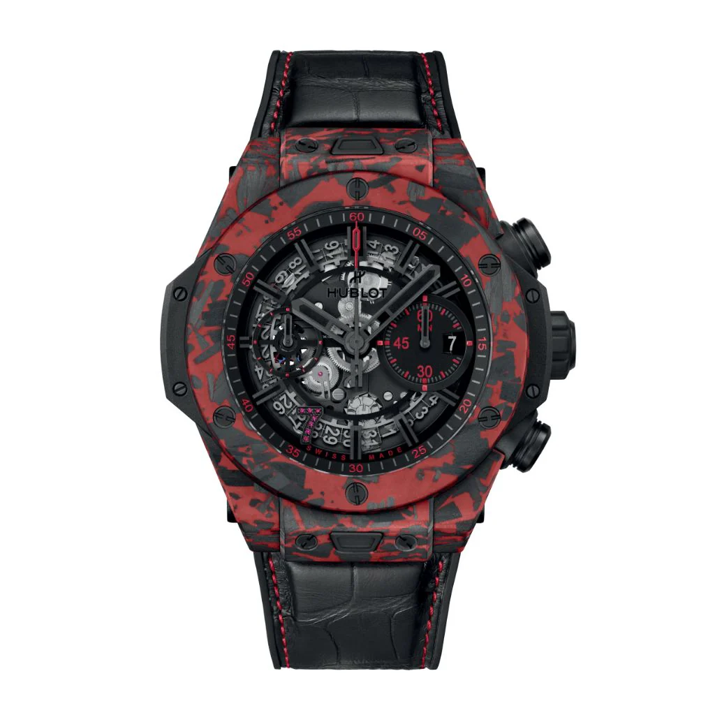 HUBLOT Big Bang Unico Red Carbon Las Vegas Boutique 44 mm Transparent Dial Matt Red Frosted Carbon Leather Strap 421.QV.1113.LR.LVB23