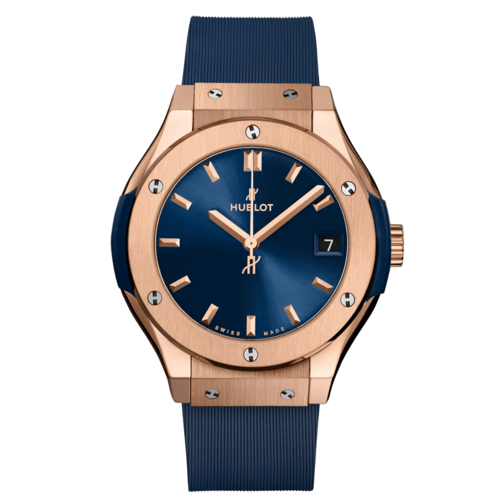 Hublot Classic Fusion King Gold Blue 33 mm Blue Dial Polished 18K King Gold Rubber Strap 581.OX.7180.RX